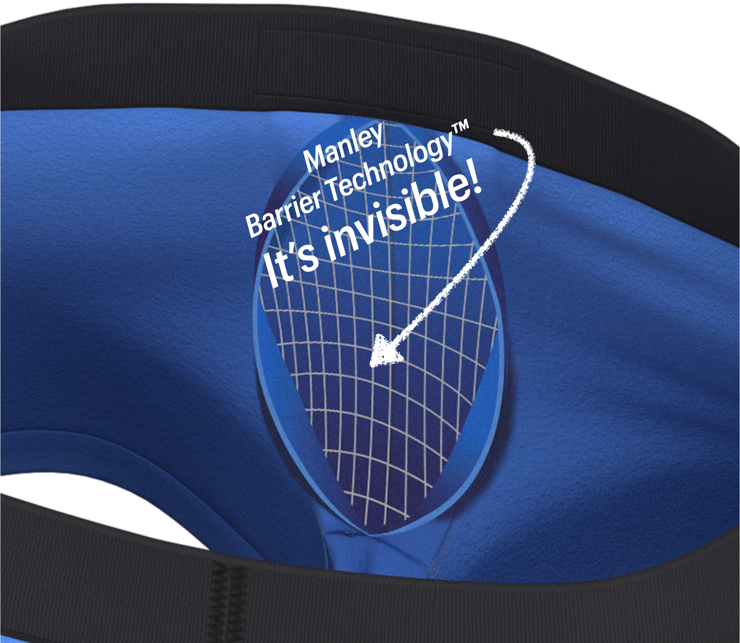 Manley Barrier Technology stops the pee spot.Nothing gets through your underpants thanks to our invisible barrier in our Presenting Pouch. Stop the spot.