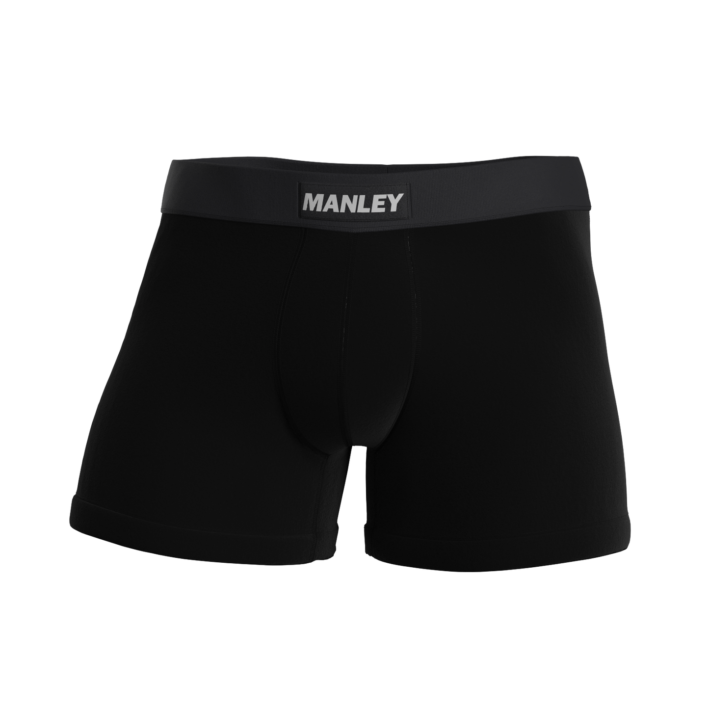 Black to basics boxer briefs with Manley Barrier Technology that stops the pee spot. Feel manly in Manley with our Presenting Pouch.