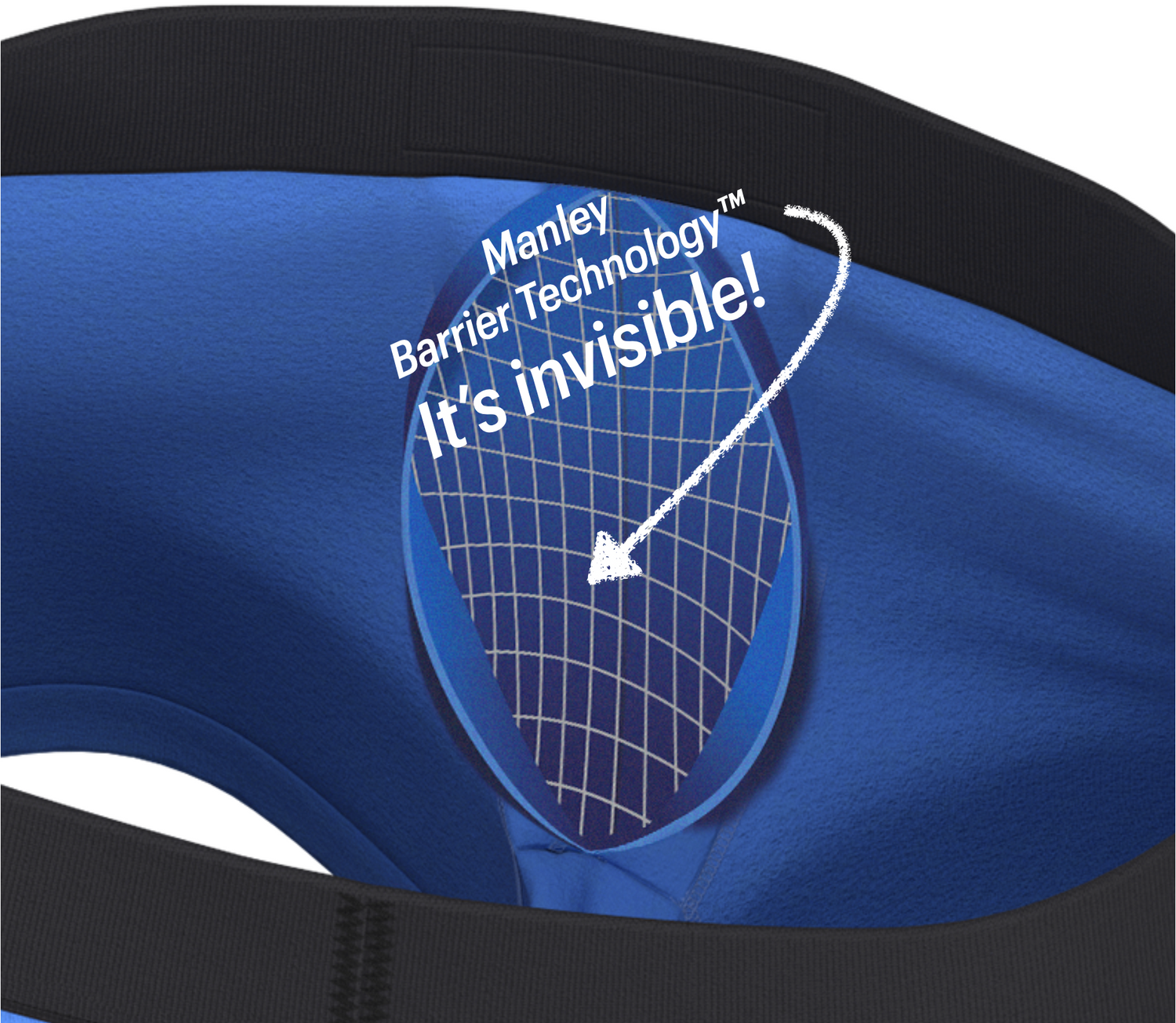 Manley Barrier Technology stops the pee spot.Nothing gets through your underpants thanks to our invisible barrier in our Presenting Pouch. Stop the spot. 