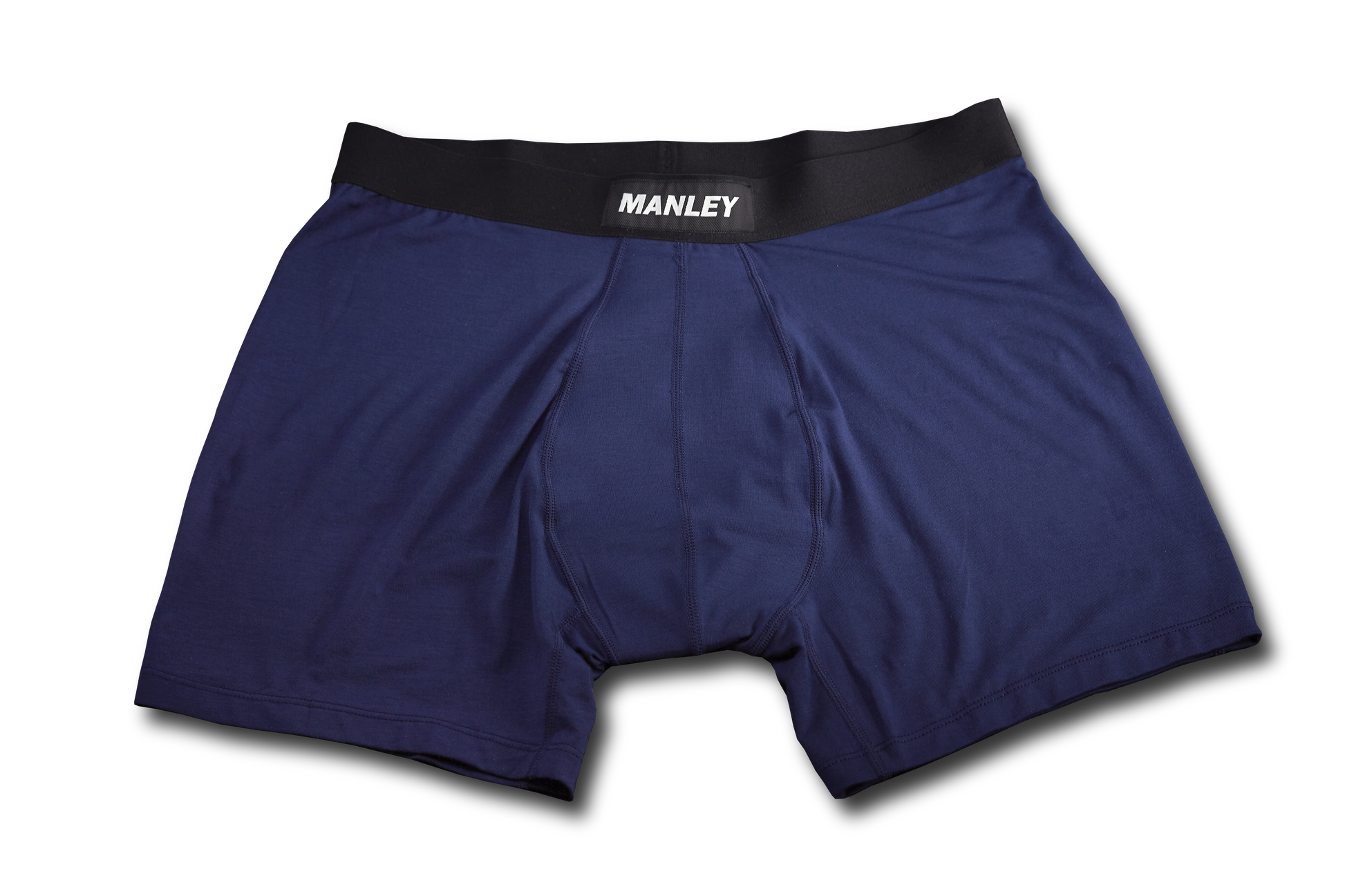 In The Navy boxer briefs. Manley Barrier Technology that stops the pee spot. Feel manly in Manley. Stop the Pee Spot.  